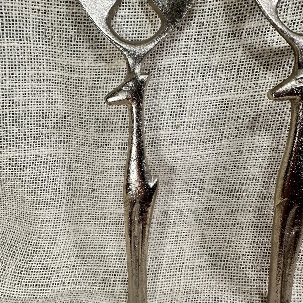 Pottery Barn Reindeer Stag Salad Serving Forks Metal Rustic Lodge 11 Inch‎